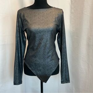 Retrod dark metallic silver long sleeve crewneck bodysuit Sz XL NWT